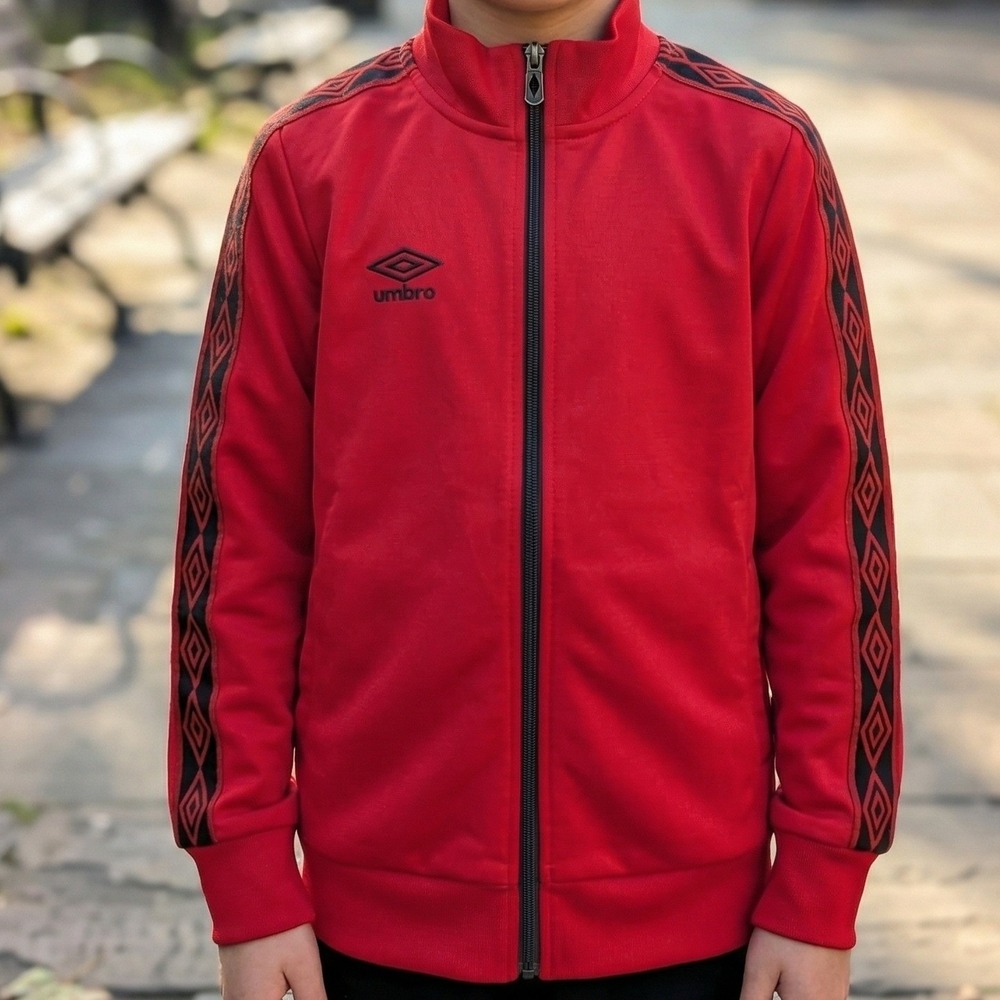 Umbro Kids Red Full Zip Track Jacket Logo Taped‎ Sleeves Mock Neck Small 8